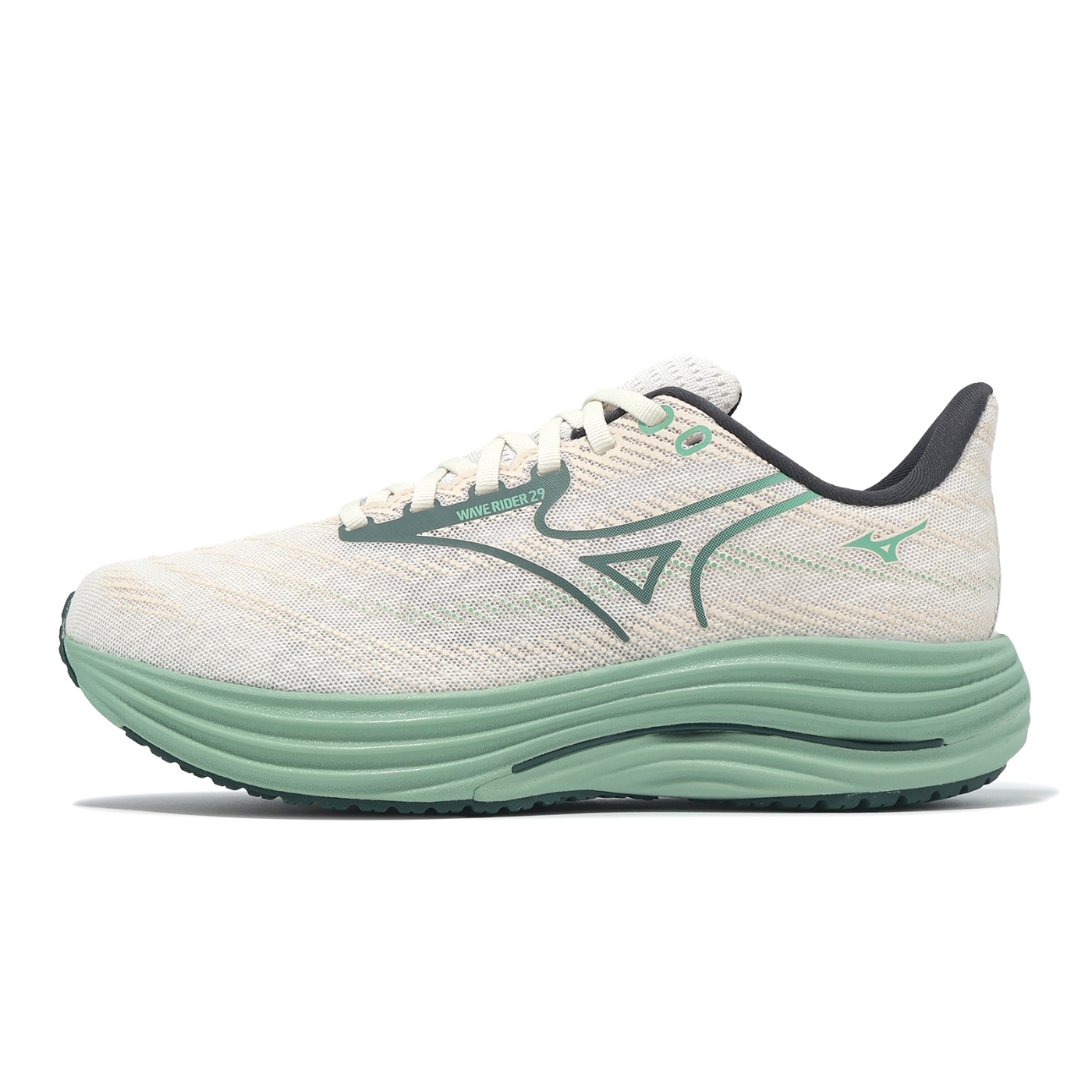 山水29 Mizuno 慢跑鞋Wave Rider 29 超寬楦男鞋米綠波浪片運動鞋美津濃