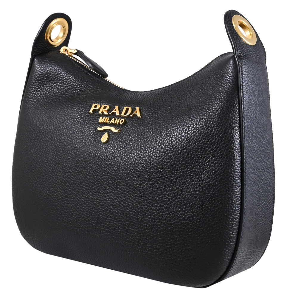 PRADA Vitello Phenix 經典浮雕LOGO荔紋牛皮流浪包/斜背包(黑) | 斜