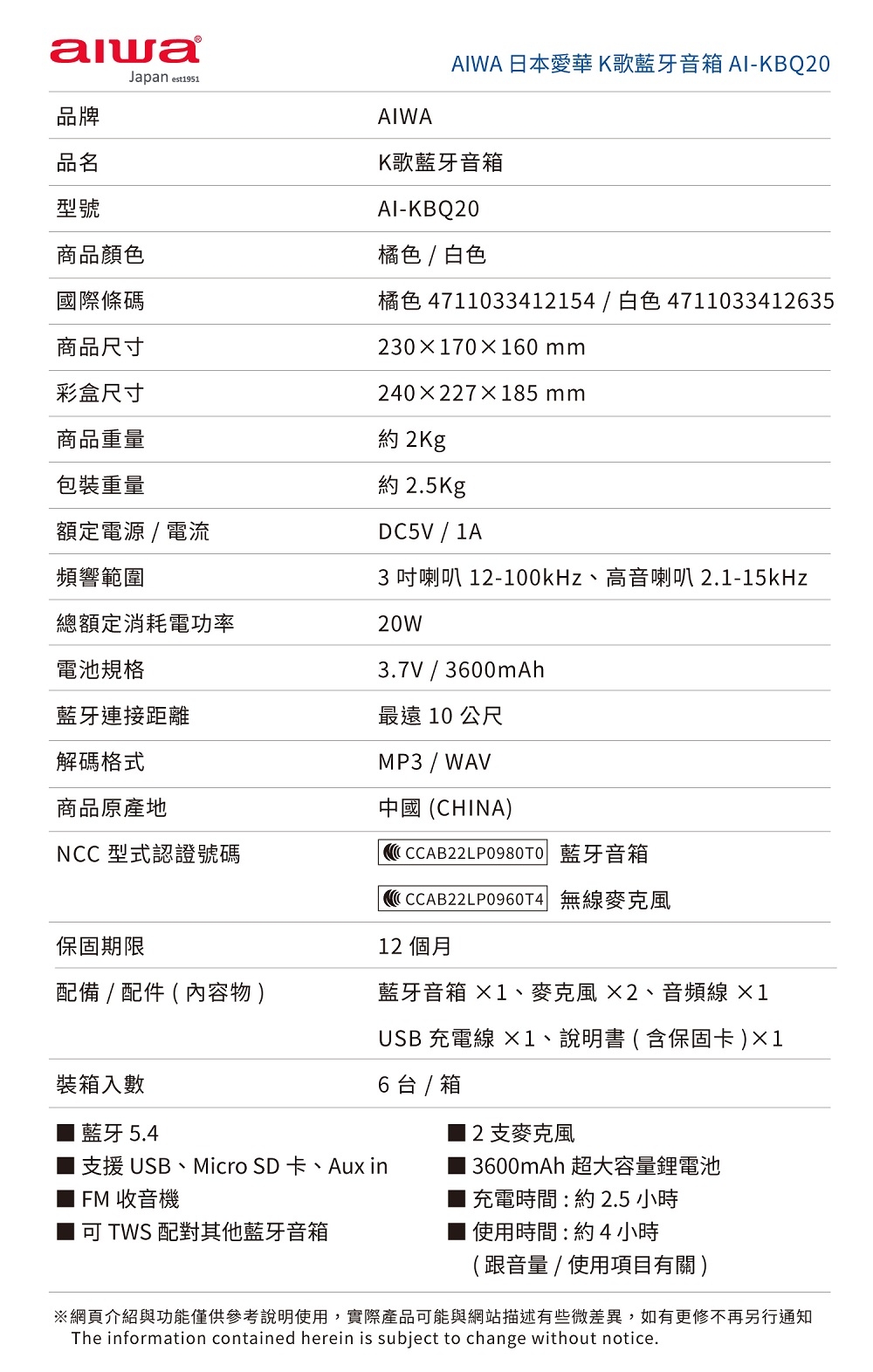 AIWA愛華 AI-KBQ20 - 詳情4