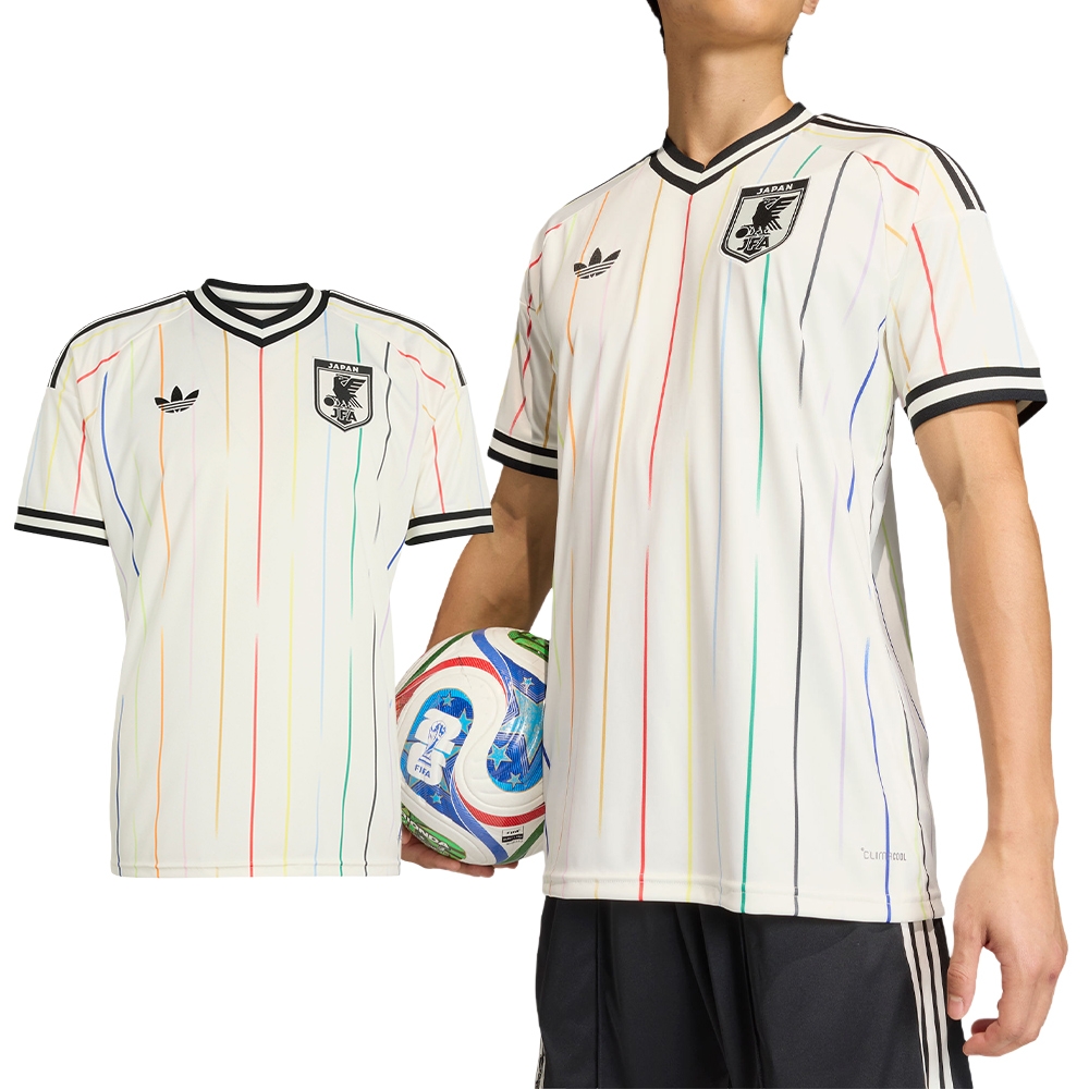 Adidas JFA A JSY 男款白色世界盃日本客場球衣世足賽吸濕排汗V領短袖