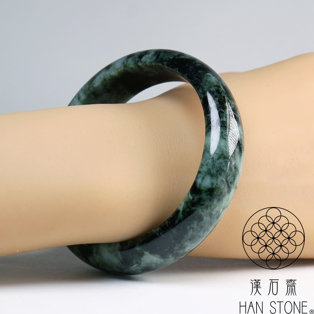漢石齋】天然翡翠A貨手鐲玉鐲花青種(手圍18.8/版寬16.1mm) | 漢石齋