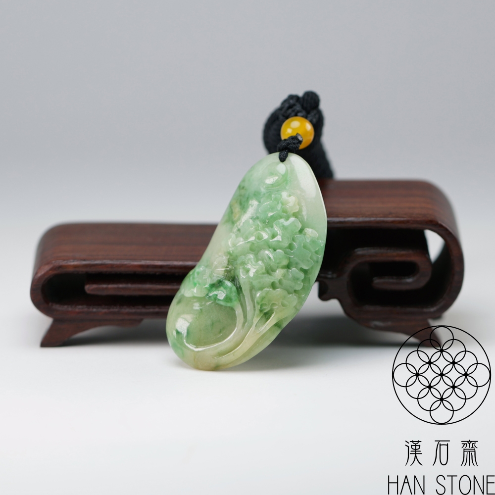 漢石齋】天然翡翠A貨金枝玉葉玉珮吊墜飄花種帶黃翡(25*44*8mm) | 漢石