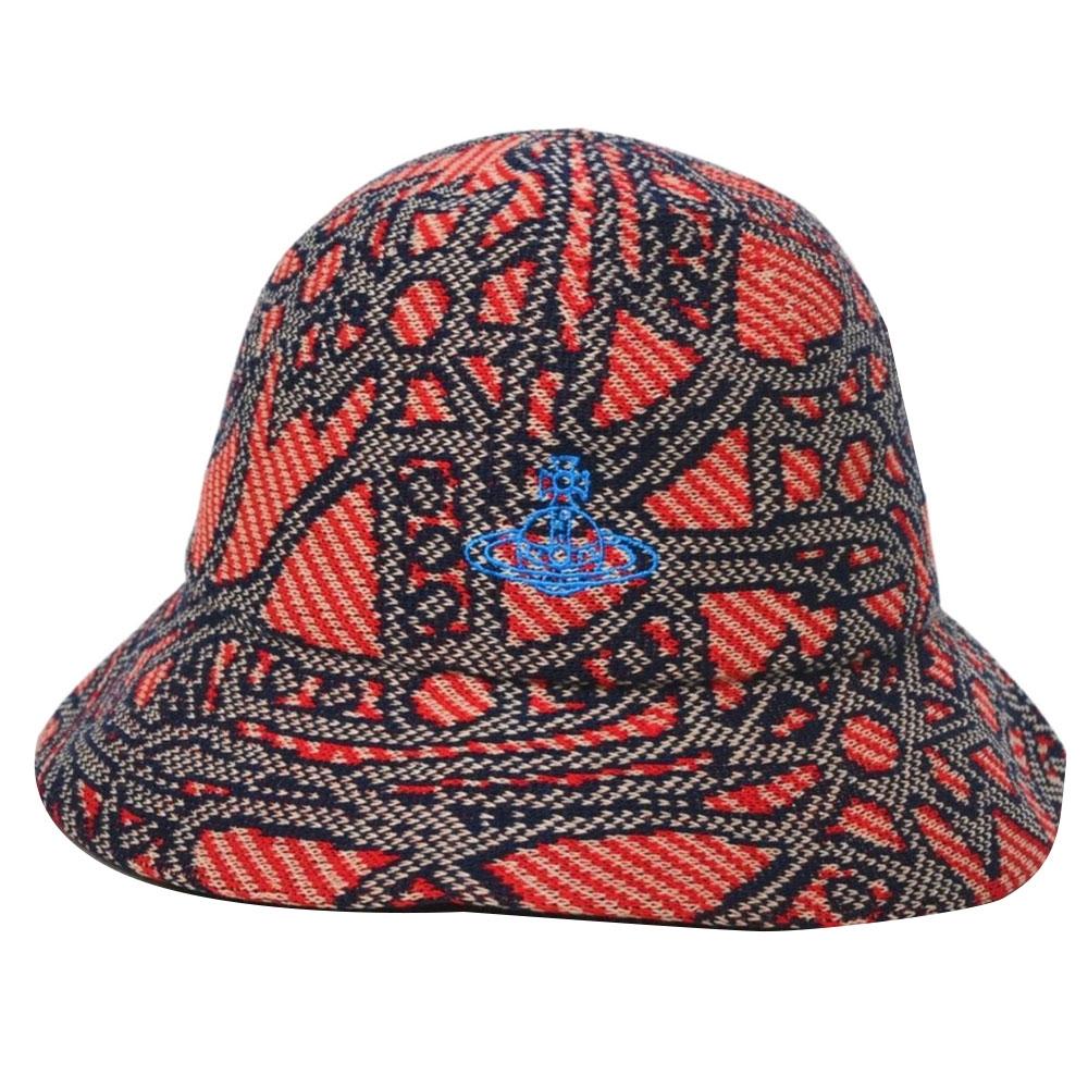 Vivienne Westwood 日本製品牌行星LOGO圖騰刺繡棉混造水桶帽(梅紅咖色