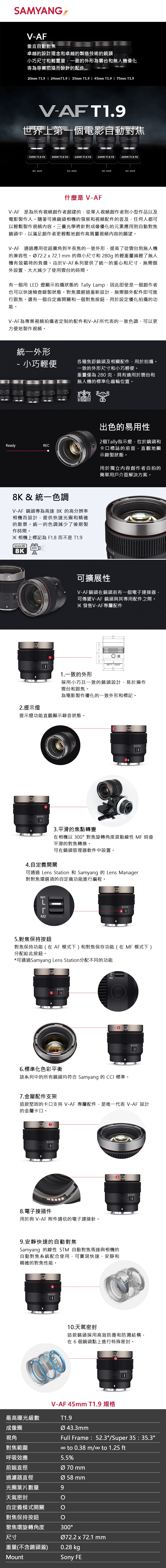 SAMYANG V-AF 45mm T1.9 - 詳情1