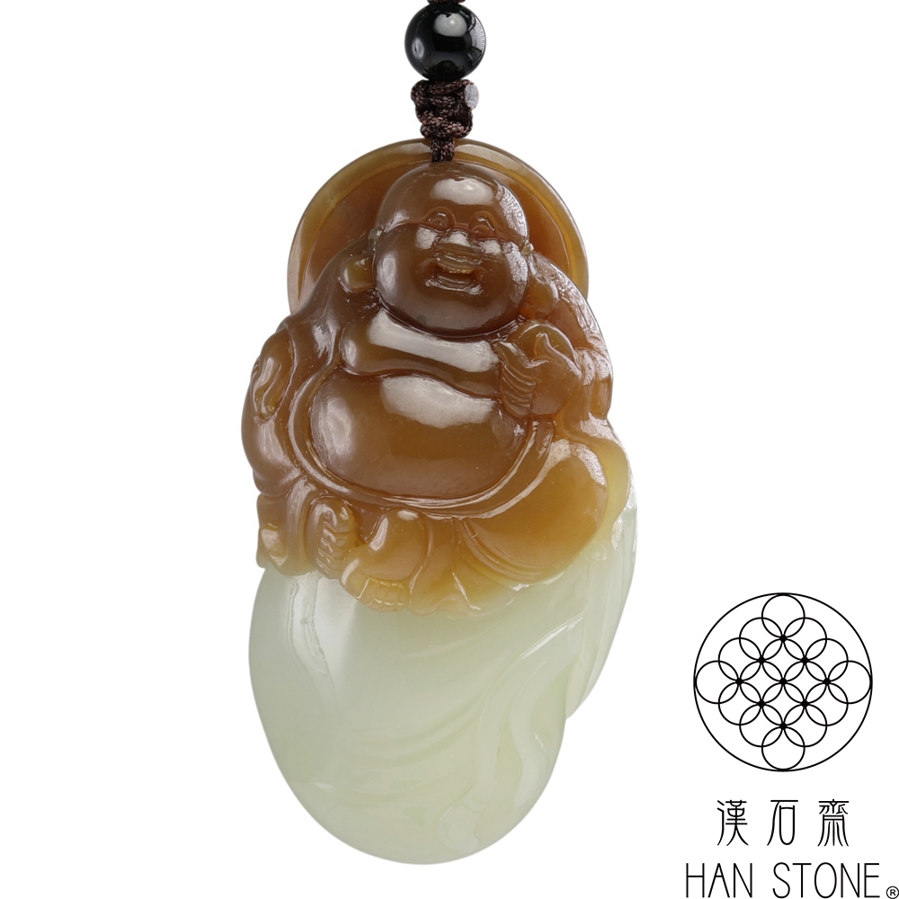 漢石齋】天然和田玉彌勒佛玉佩吊墜白玉帶糖(30*55*20mm) | 漢石齋