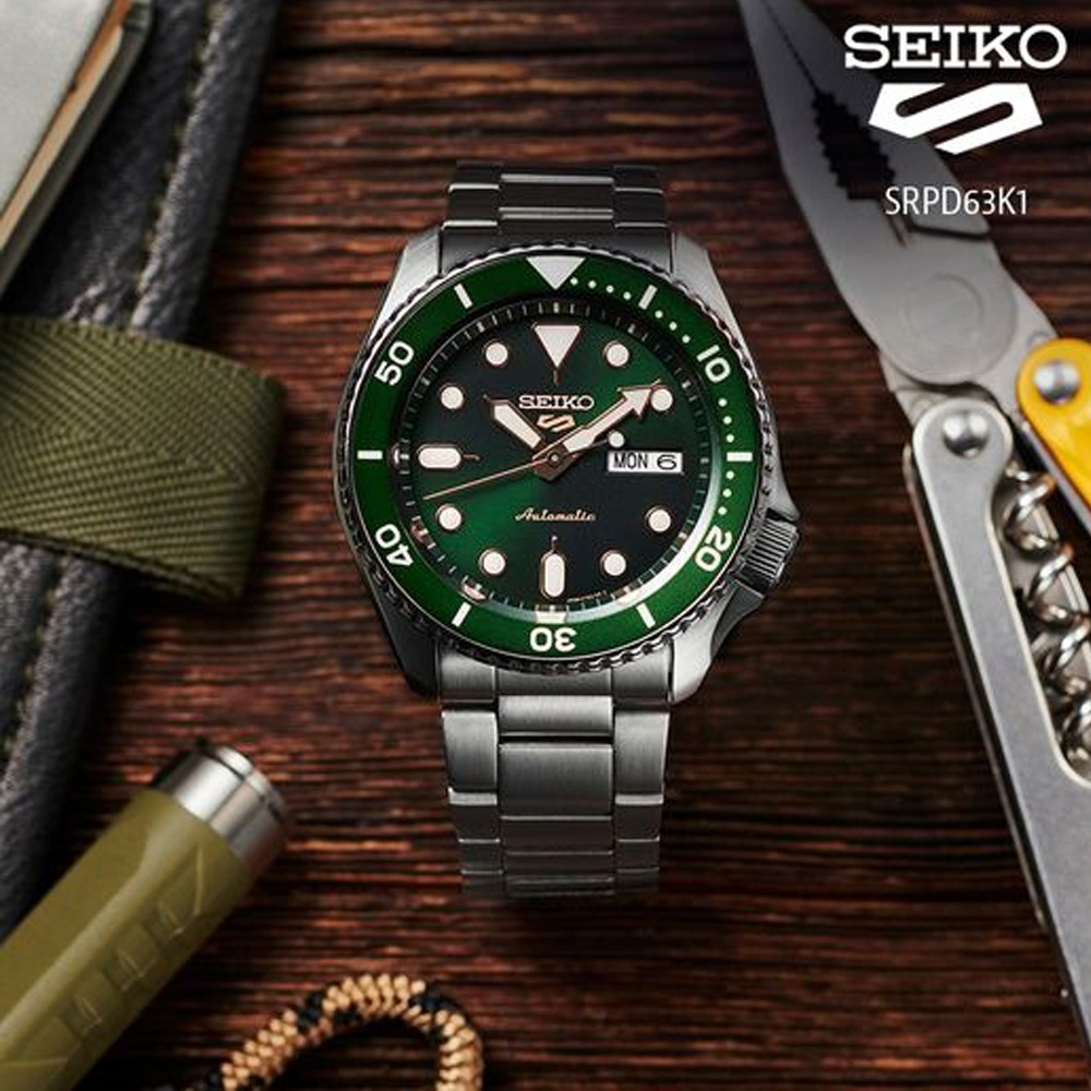 SEIKO 精工5 Sports 系列潮藍機械錶4R36-07G0G(SRPD63K1)-綠/42.5mm