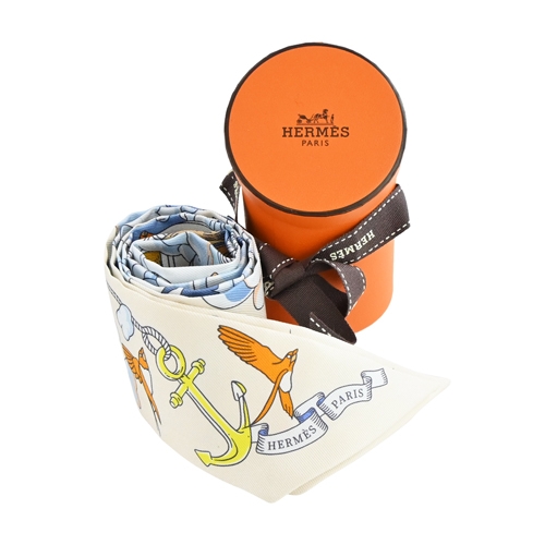 Hermes 愛馬仕Sur Mon Nuage雲端騎士Twilly絲巾(奶油/藍/橙) | 精品