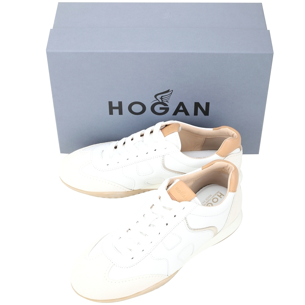 HOGAN Olympia-Z H波浪標誌拼麂皮繫帶運動鞋(白x棕色) | 精品