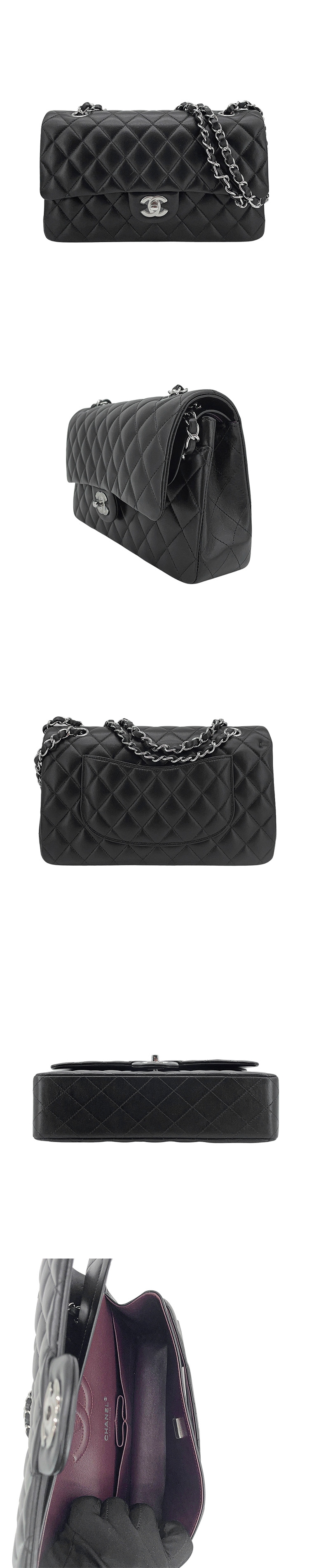Chanel 經典雙C菱格羊皮銀鍊翻蓋coco斜背包-25cm(A01112-黑