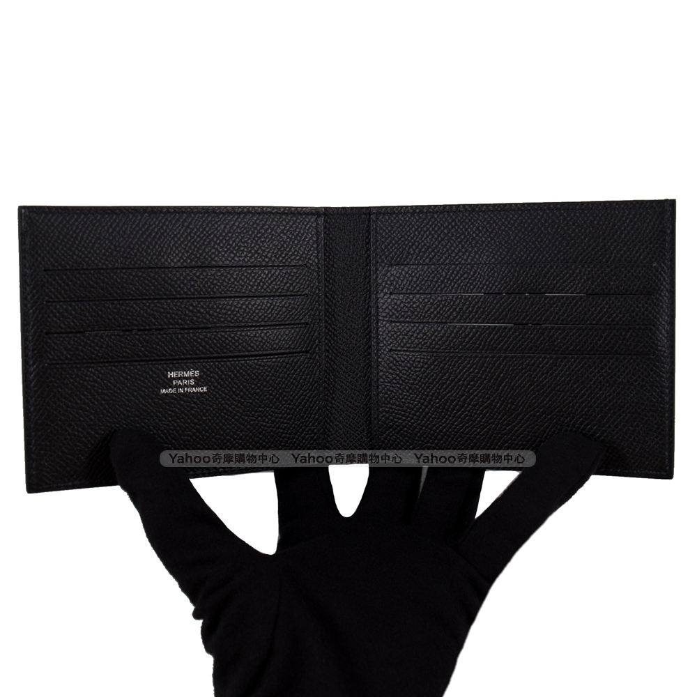 HERMES 絲巾皮夾(黑色Noir) Citizen Twill Compact Epsom 絲巾短