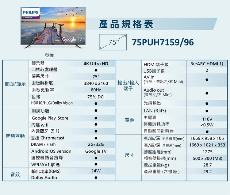 PHILIPS飛利浦 75PUH7159 - 詳情9