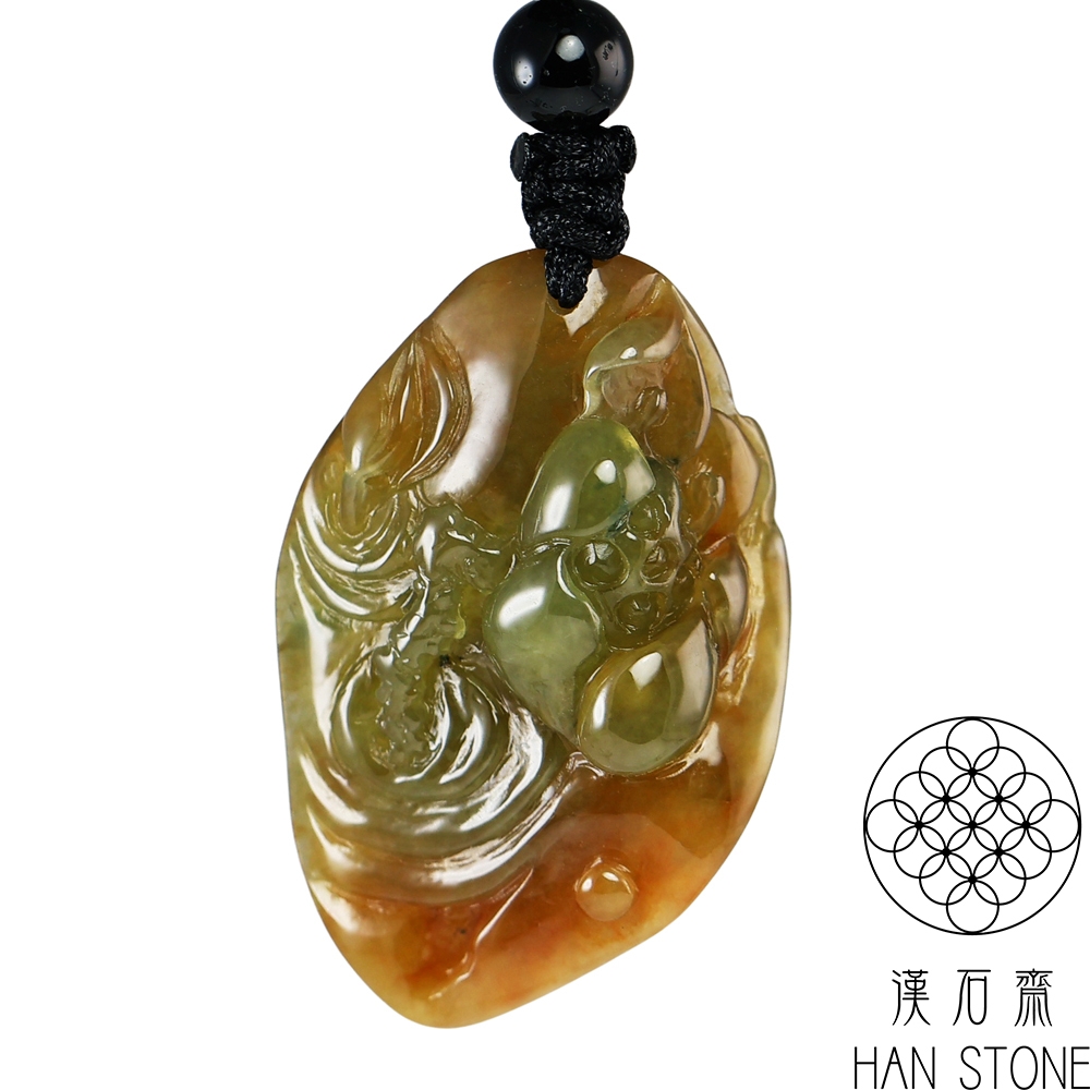 漢石齋】天然翡翠A貨一品清蓮玉佩吊墜飄花種帶紅黃翡(23*36*10mm) | 漢
