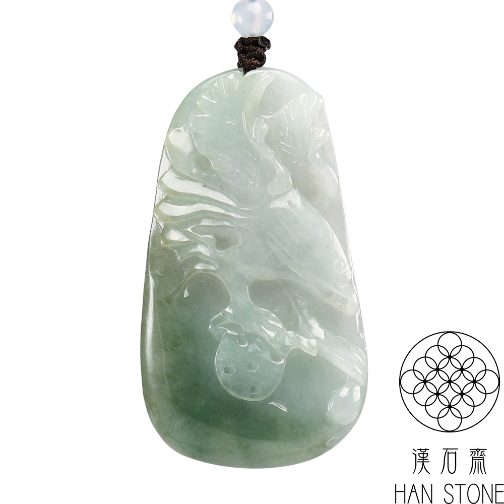 Y72)ヒスイ翡翠糯種水色暗緑A貨『悟道』精彫 彫牌 翡翠吊墜 漢石齋】天然翡翠A貨雄鷹玉珮吊墜冰糯種飄花(34*60*7mm) | 漢石齋