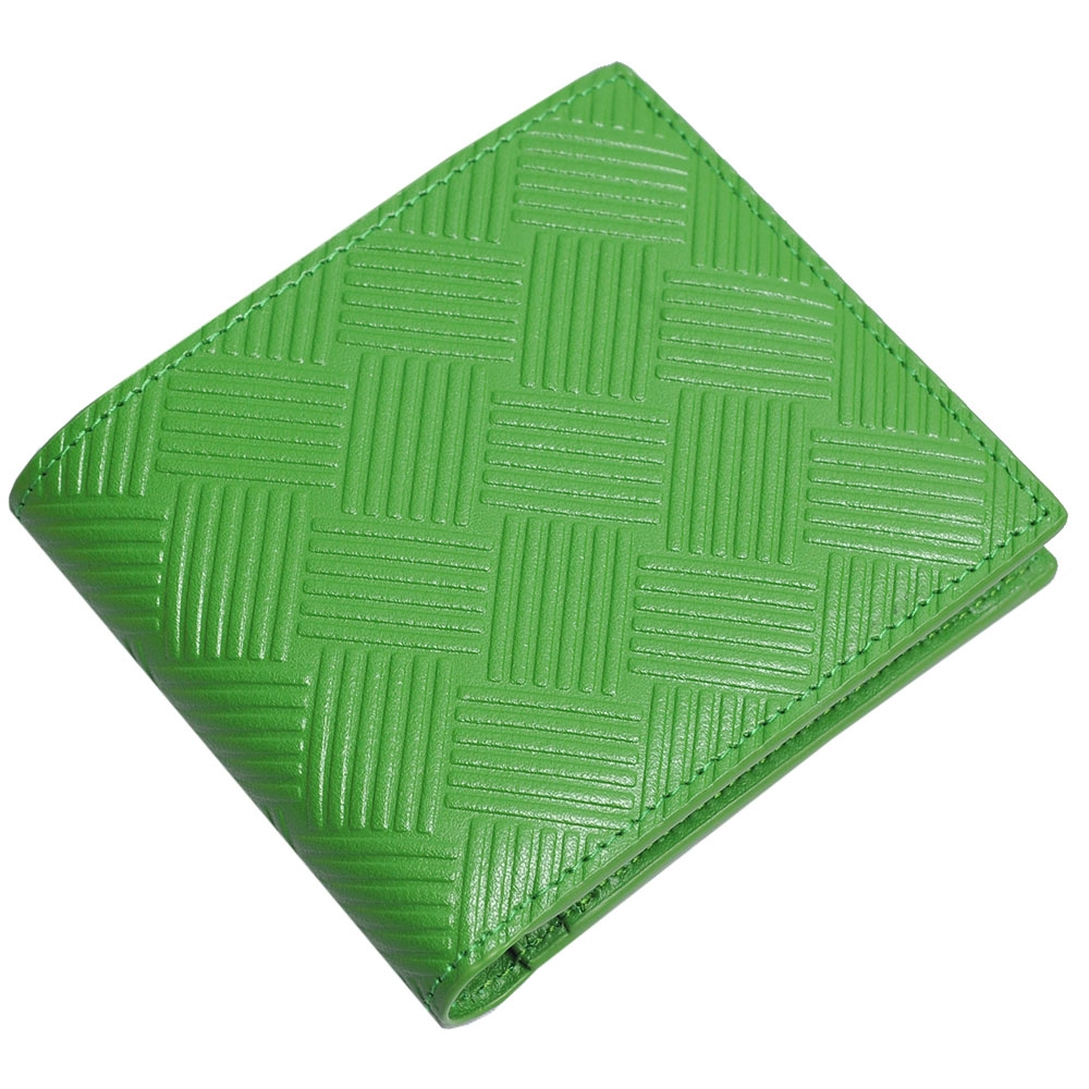 BOTTEGA VENETA 經典小牛皮編織壓紋圖騰四卡零錢式短夾(綠色