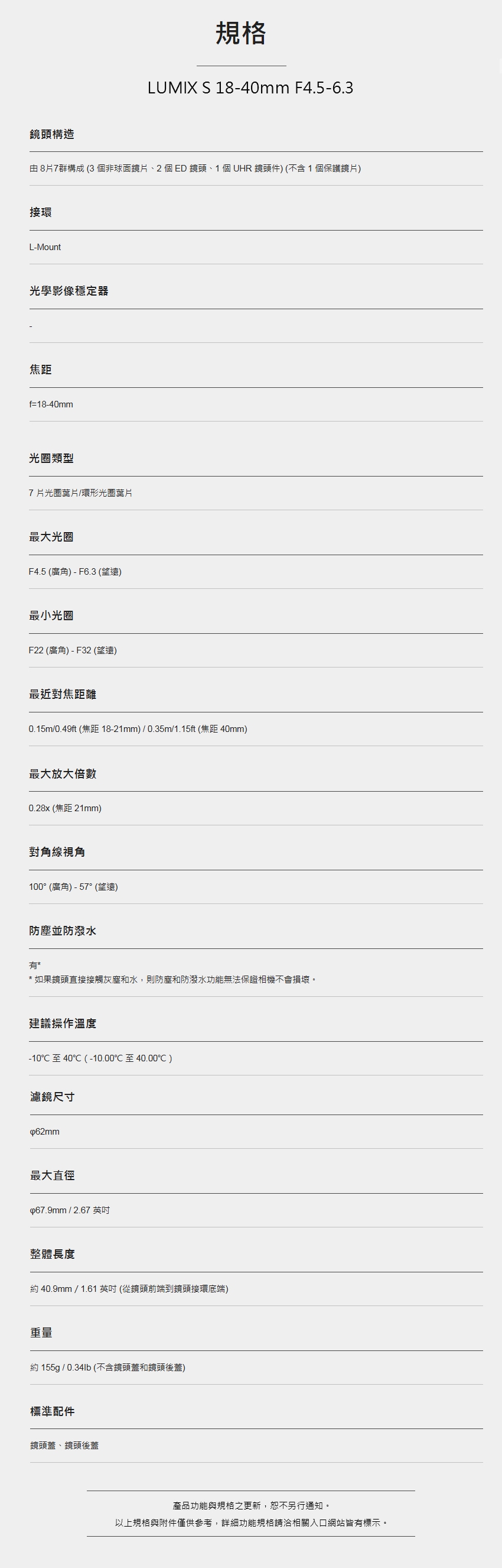 Panasonic國際牌 LUMIX S 18-40mm F4.5-6.3 - 詳情2