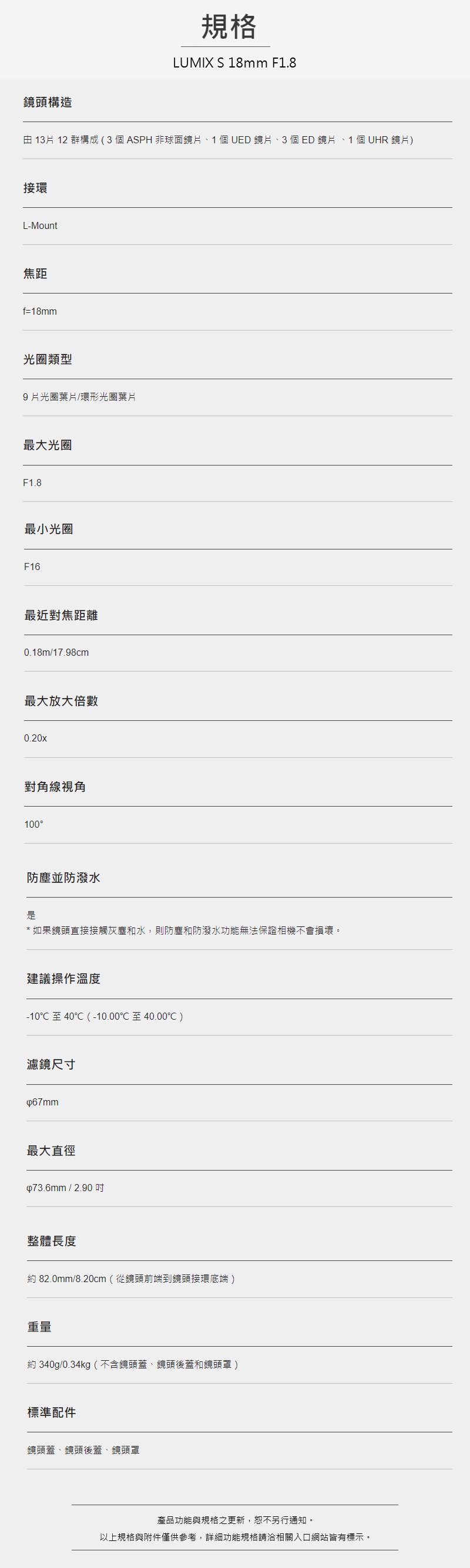 Panasonic國際牌 LUMIX S 18mm F/1.8 - 詳情2