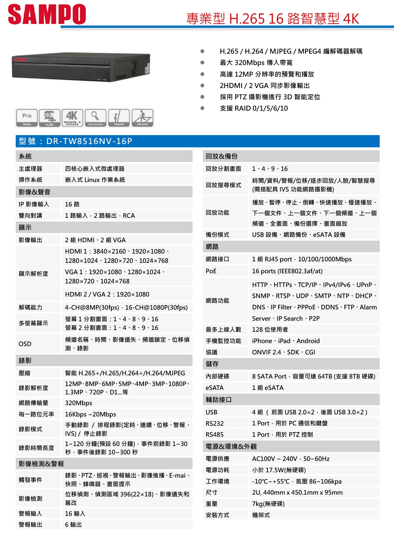 SAMPO聲寶 DR-TW8516NV-16P - 詳情1