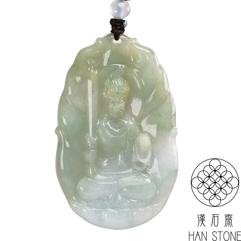 漢石齋】天然翡翠A貨不動明王玉珮吊墜飄花種(37*60*5mm) | 漢石