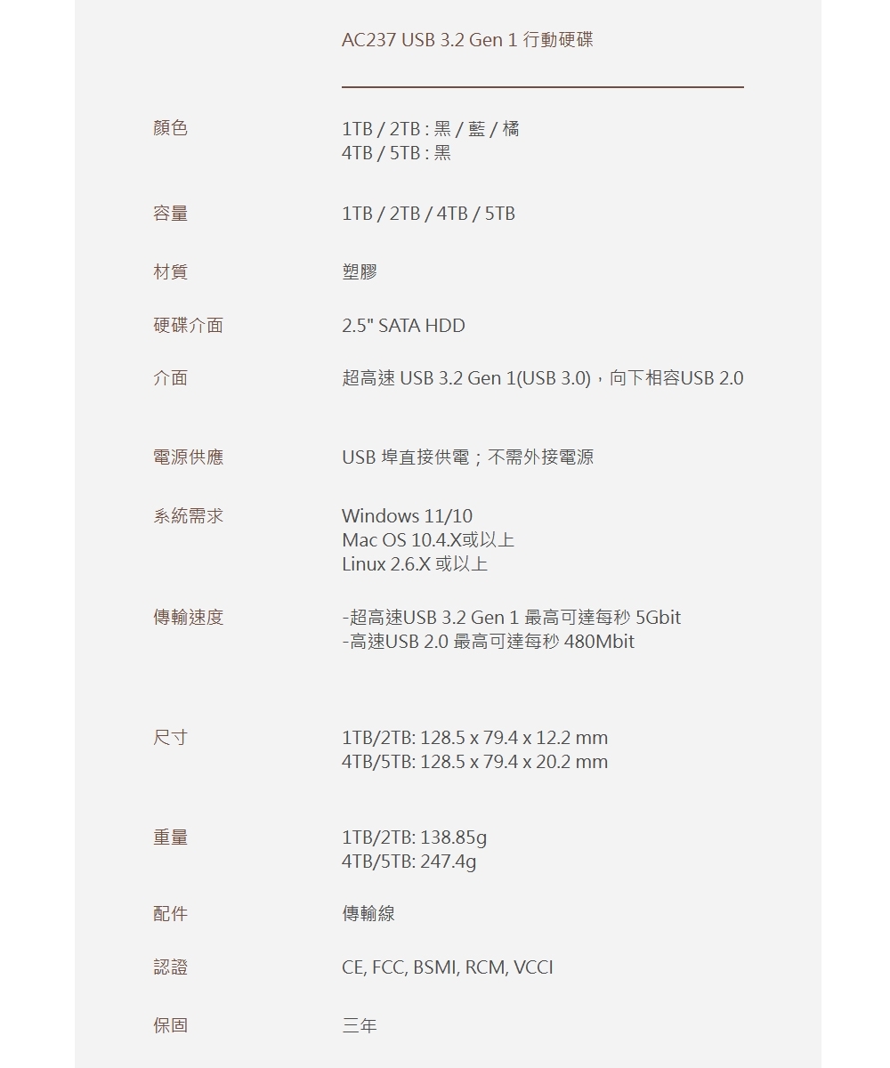 Apacer宇瞻 AC237 5T - 詳情1