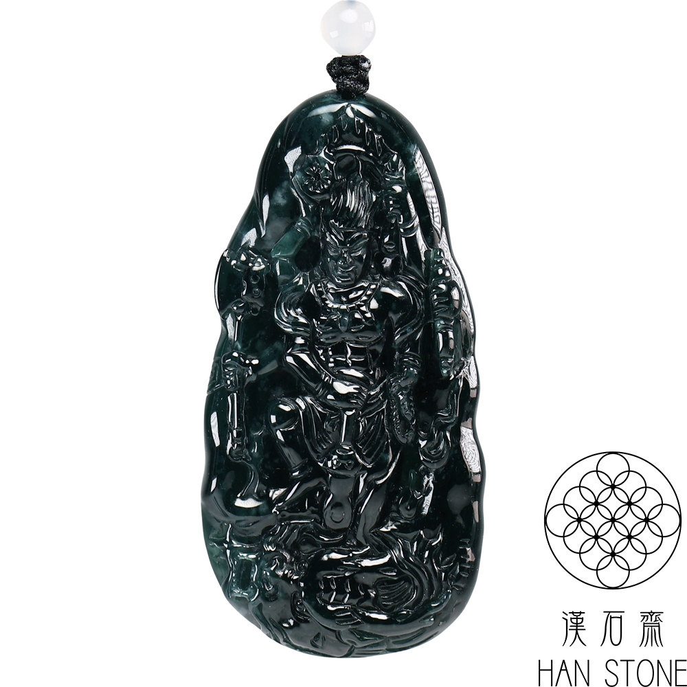 漢石齋】天然翡翠A貨不動明王玉珮吊墜墨翠種(32*63*8mm) | 漢石
