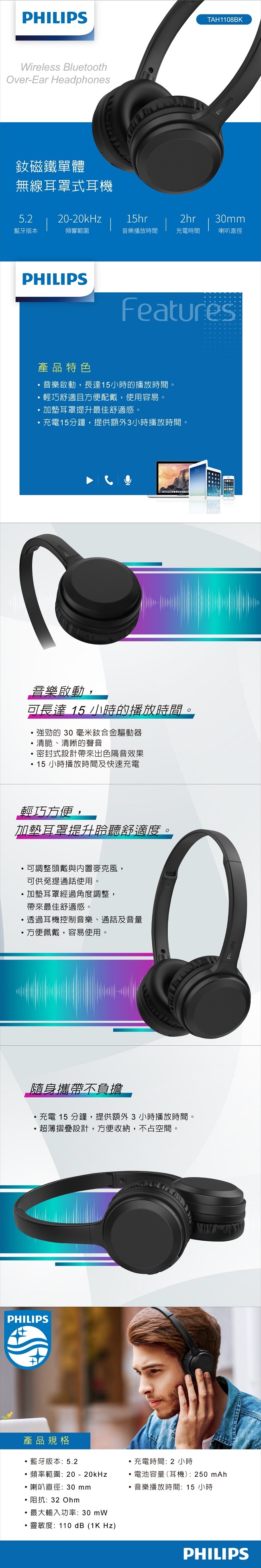 PHILIPS飛利浦 TAH1108BK - 詳情1