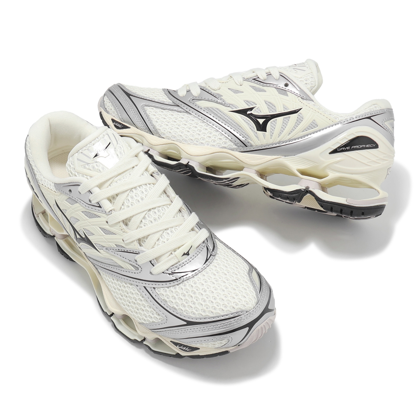 Mizuno 休閒鞋Wave Prophecy LS 男鞋女鞋米白銀黑拼接彈力復古跑鞋 