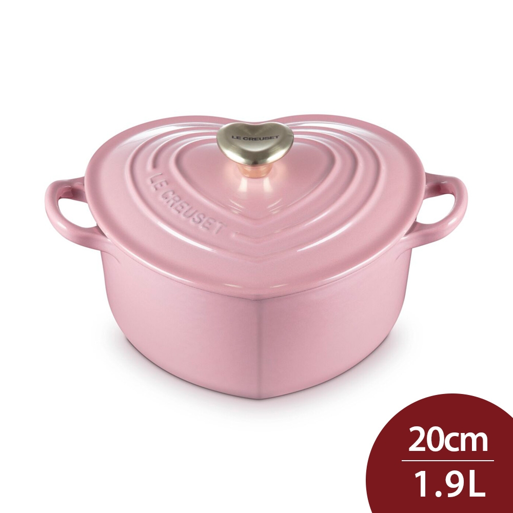 Le Creuset 愛心鑄鐵鍋20cm 1.9L 薔薇心型淡金頭法國製愛心鍋湯鍋燉鍋
