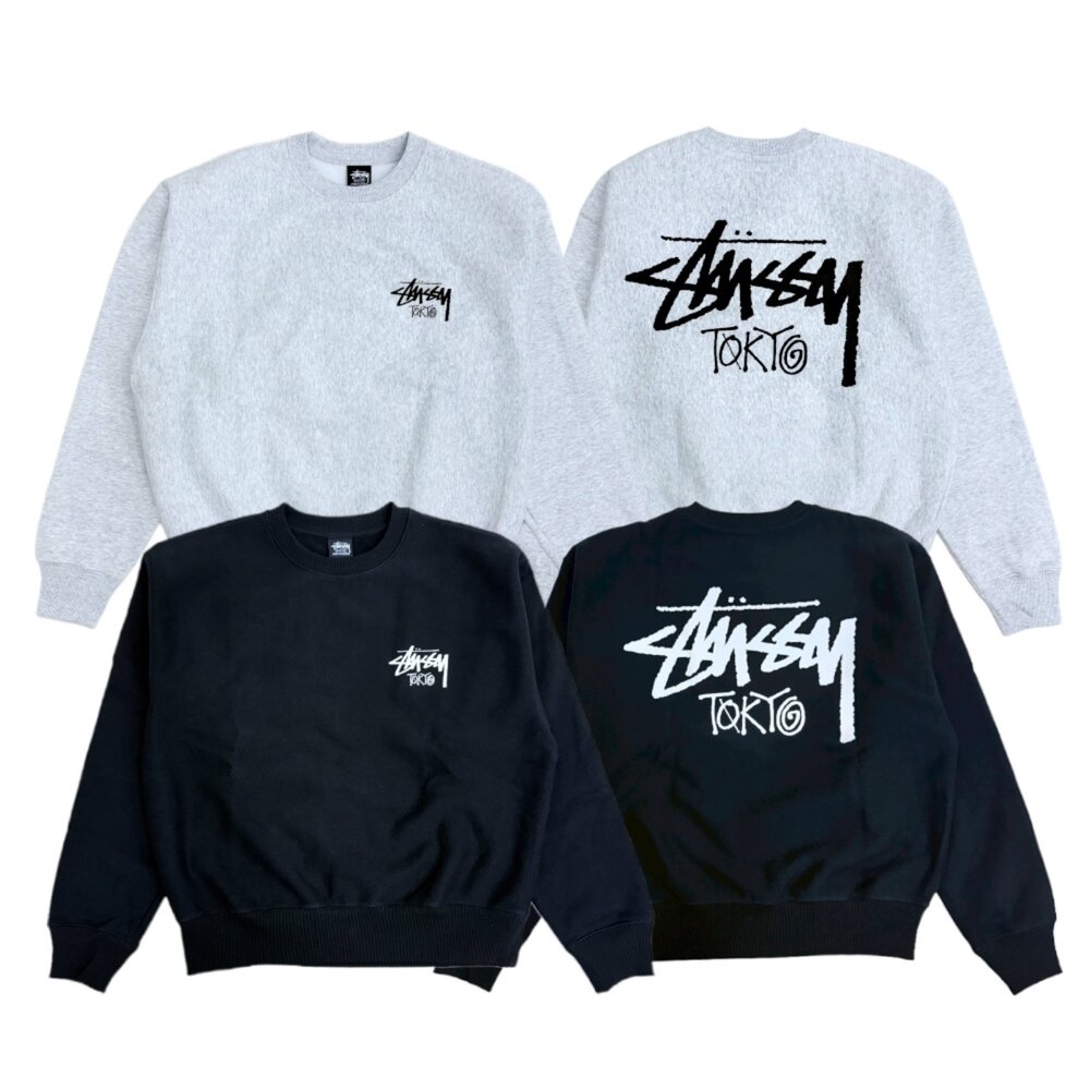 Stussy Stockx Tokyo FW25 Crew 大學T 淺灰/黑25F3913987 | 其他品牌