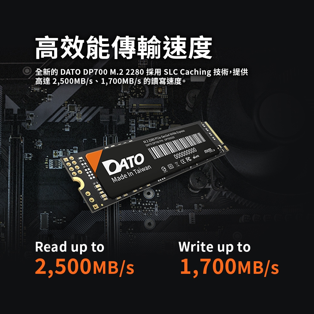 DATO 達多DP700 1TB M.2 2280 PCIe Gen3x4 SSD 固態硬碟(最高達讀