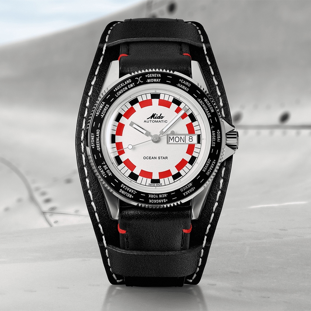 MIDO 美度官方授權Ocean Star Worldtimer 海洋之星GMT  200米紅黑格紋復古潛水機械錶新年開運送禮推薦M0268301603000 | Ocean Star 海洋之星| Yahoo購物中心