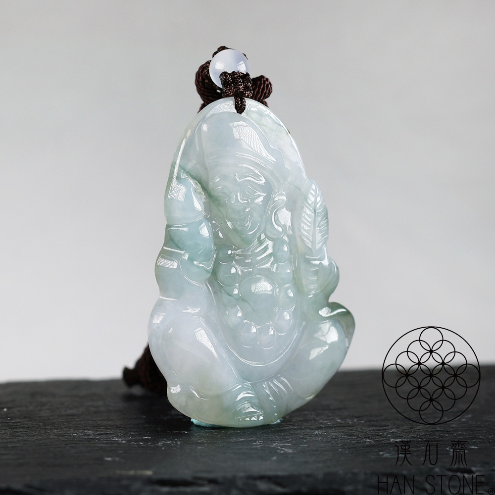 漢石齋】天然翡翠A貨濟公玉佩吊墜冰糯種飄花(37*51*6mm) | 漢石齋
