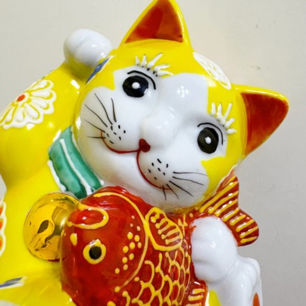 家飾品陶磁器招財魚置物 九谷燒】手作招財貓與鯛魚3.8號黃盛| 日用雜貨| Yahoo購物中心