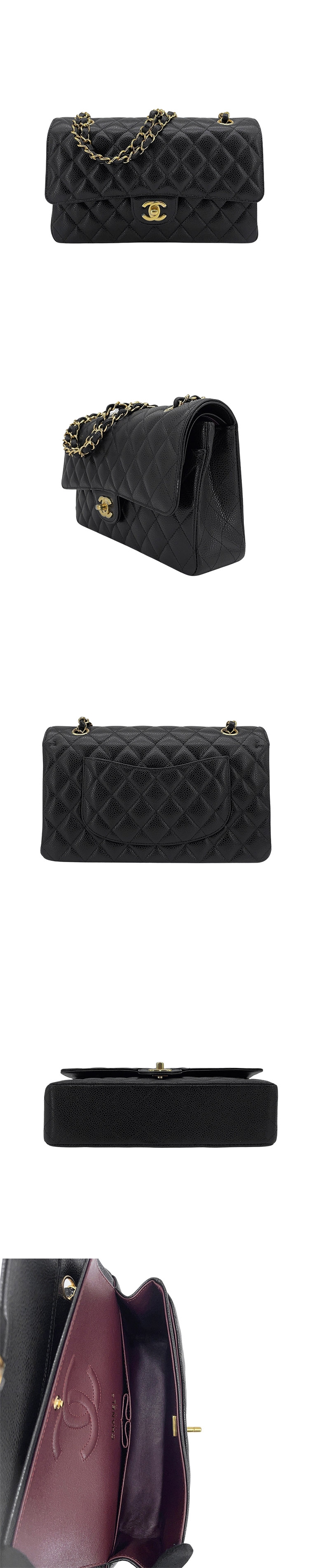 バッグ CHANEL Chanel 經典雙C菱格牛皮金鍊翻蓋coco斜背包-25cm(A01112-黑