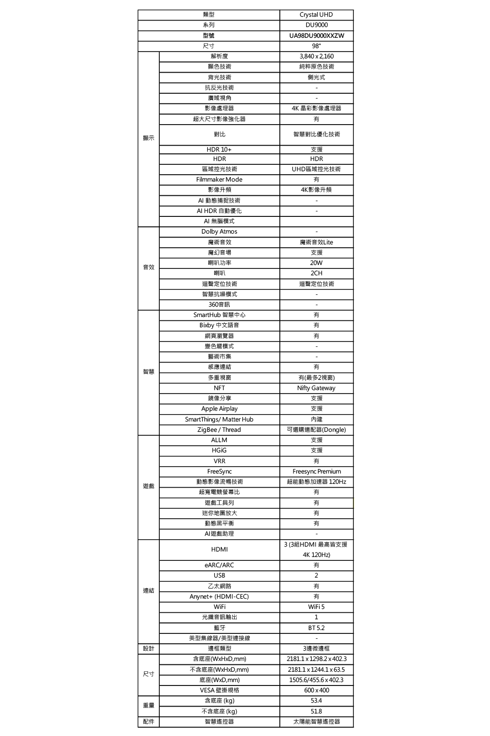 SAMSUNG三星 UA98DU9000XXZW - 詳情4