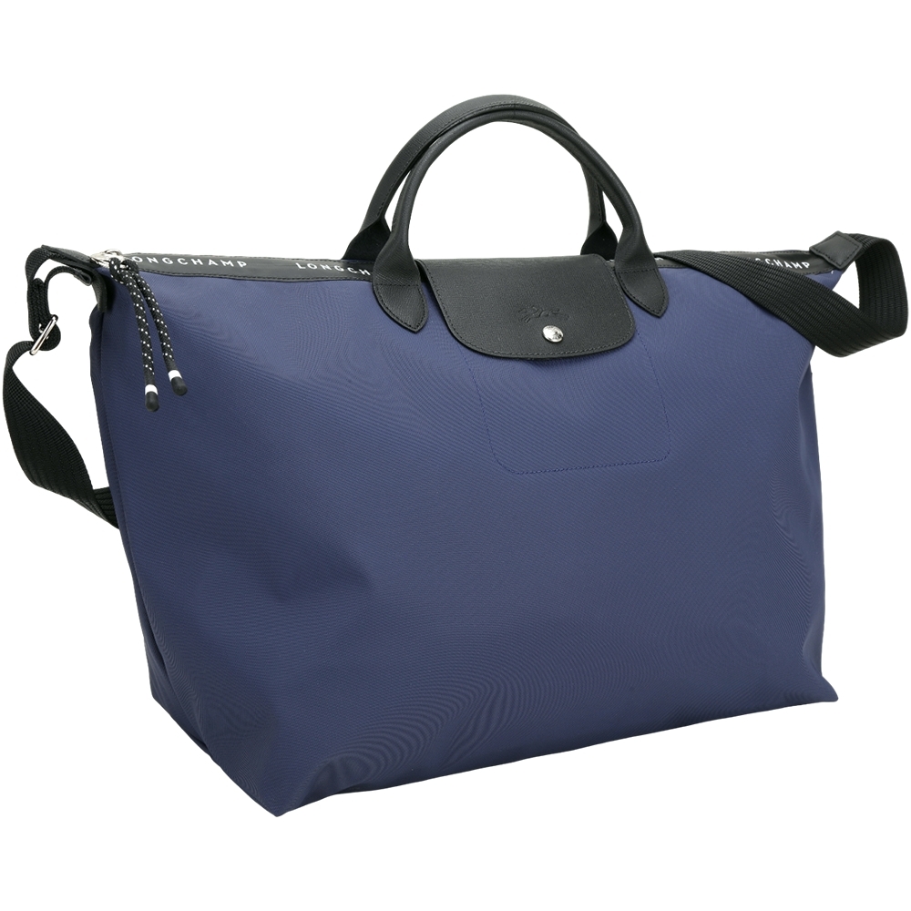 LONGCHAMP Le pliage Energy 奔馬皮標再生帆布摺疊尼龍旅行袋(L/海軍藍