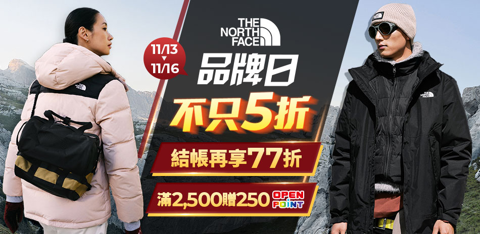 TNF品牌日5折 結帳再77折