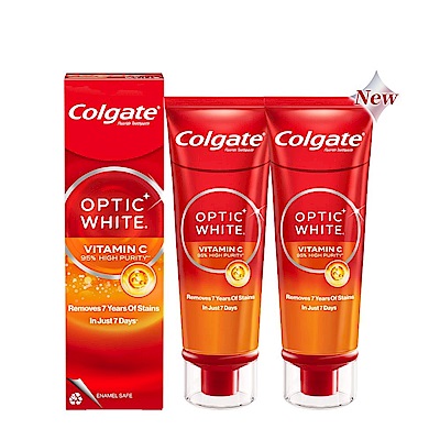高露潔 OPTIC WHITE光感．白 高純度維他命C美白牙膏80g 2入
