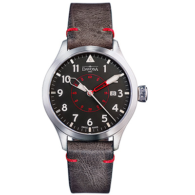 DAVOSA Neoteric Pilot 經典飛行員系列腕錶-黑麵/皮帶/42mm
