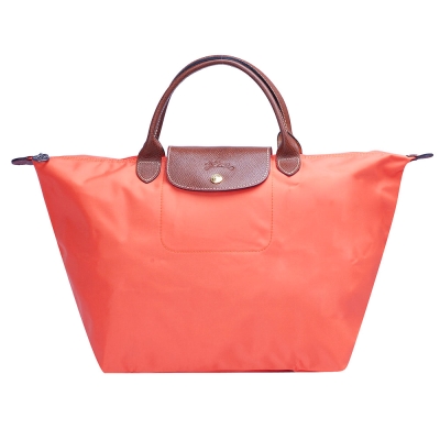 LONGCHAMP 新色上市短把尼龍水餃包(中-珊瑚色)