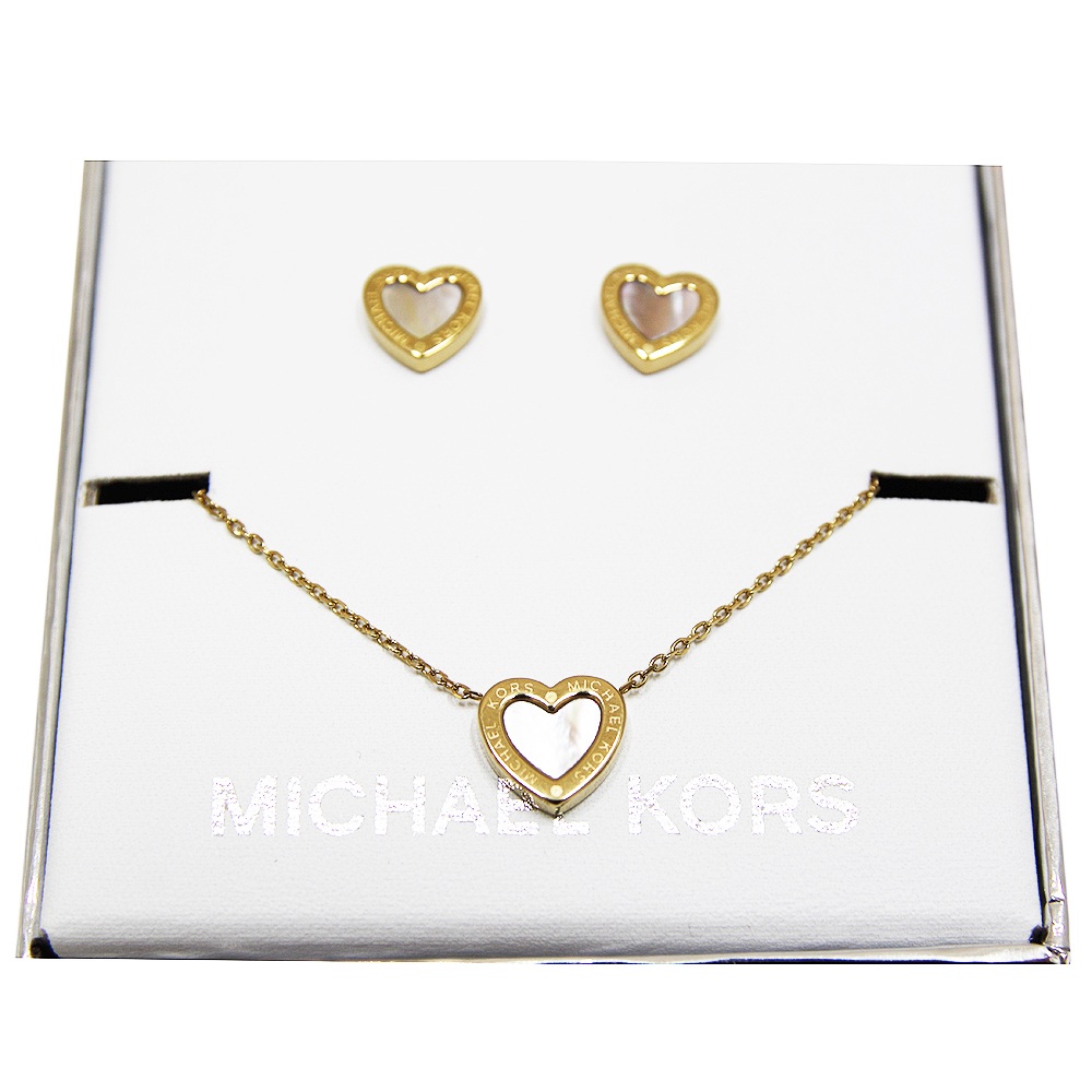 MICHAEL KORS 愛心項鍊及愛心耳環套裝組-金色(附原廠禮盒)