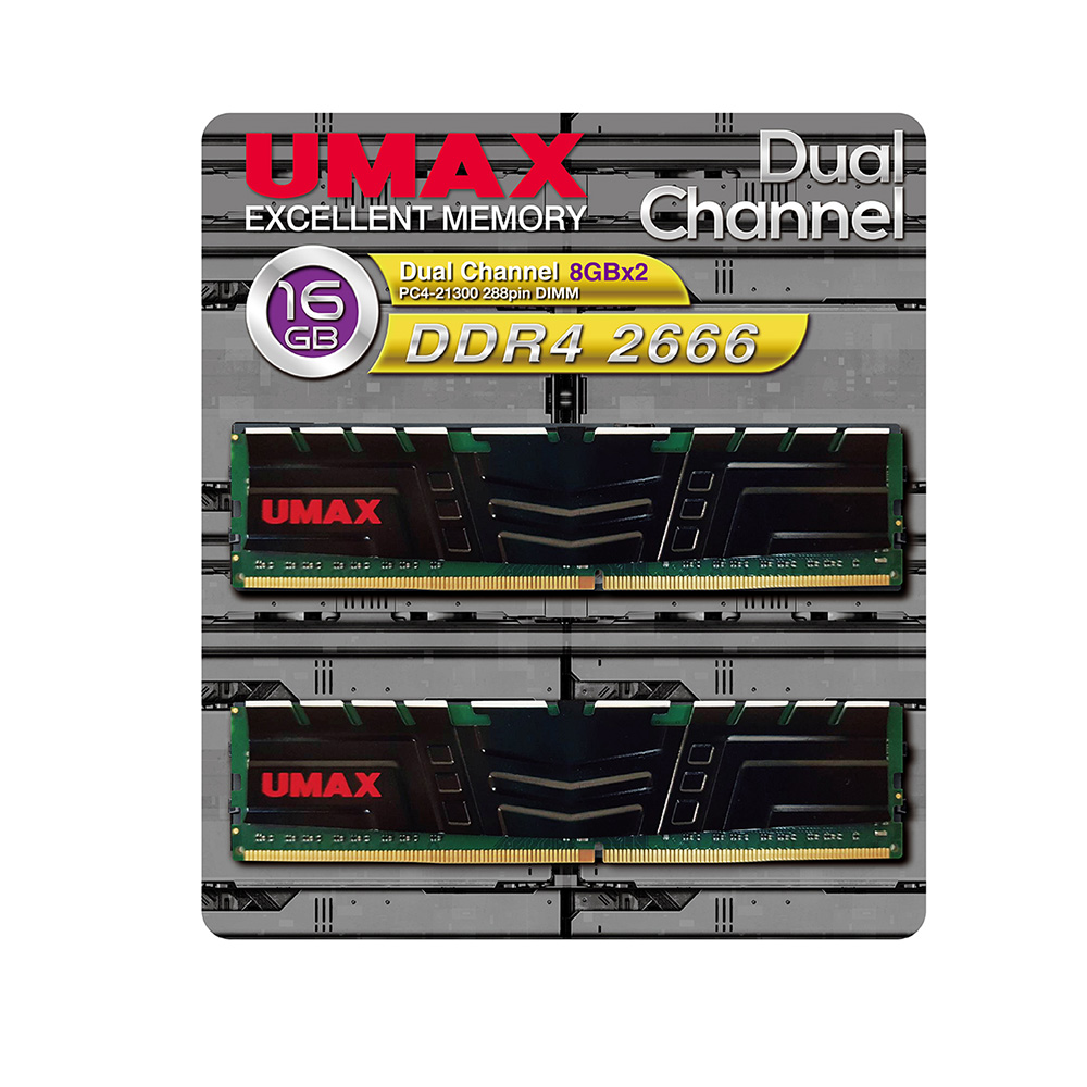 UMAX DDR4 2666 16GB(8GBx2)含散熱片-雙通道原生顆粒桌上型記| DDR4
