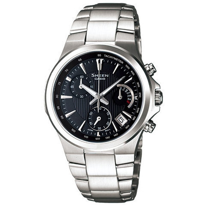 CASIO SHEEN 都會雅緻三眼時尚腕錶-黑/33mm