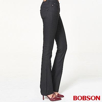 BOBSON 女款超低腰伸縮黑色小喇叭褲