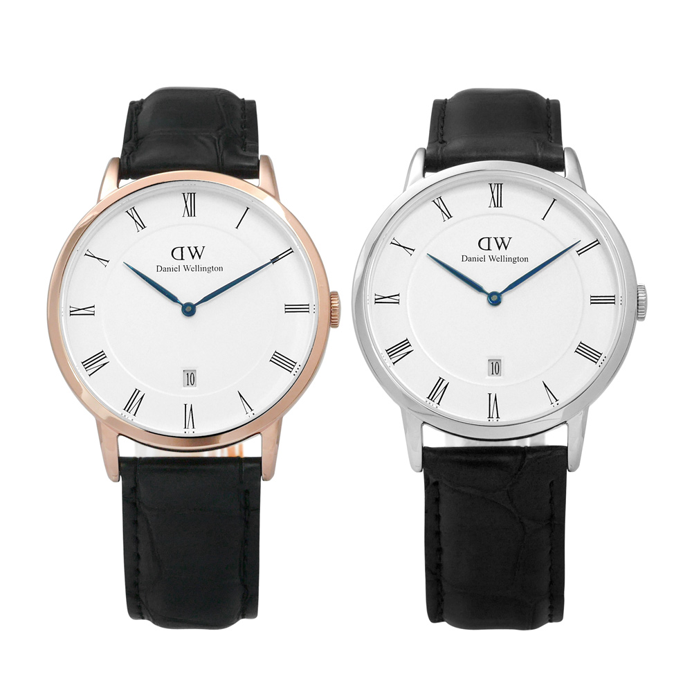 DW Daniel Wellington Dapper鱷魚紋真皮對錶-白x黑38+38mm | Daniel Wellington ...