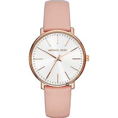 Michael Kors Pyper 紐約時尚女錶 618限定禮遇 送禮推薦-銀x玫塊金框x粉色錶帶/38mm