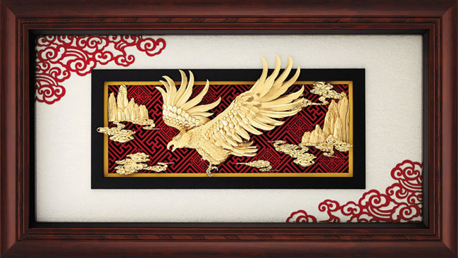 金箔畫新禪風系列【大展鴻圖老鷹】39x69cm | 開運畫作| Yahoo購物中心