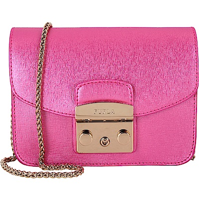 FURLA Metropolis 金釦壓紋牛皮迷你包(金屬粉)