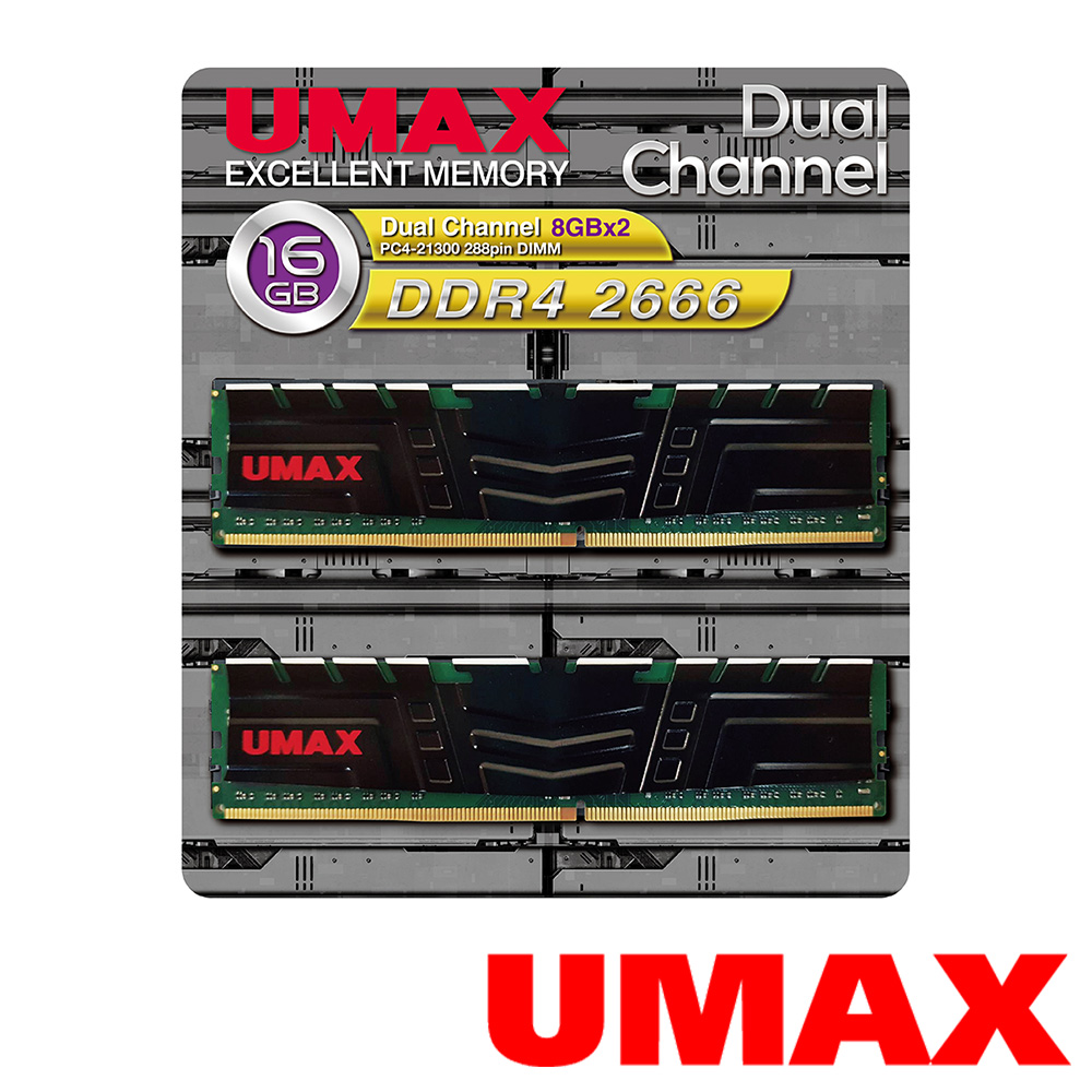 UMAX DDR4 2666 16GB(8GBx2)含散熱片-雙通道原生顆粒桌上型記| DDR4