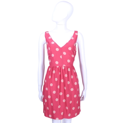 RED VALENTINO 桃紅色圓點V領無袖洋裝