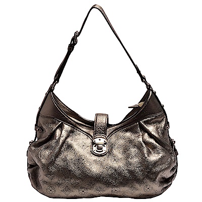 LV Louis Vuitton路易威登 M95717 經典MAHINA系列燙金小牛皮打孔釦式/拉鍊水餃肩背包(古銅金)